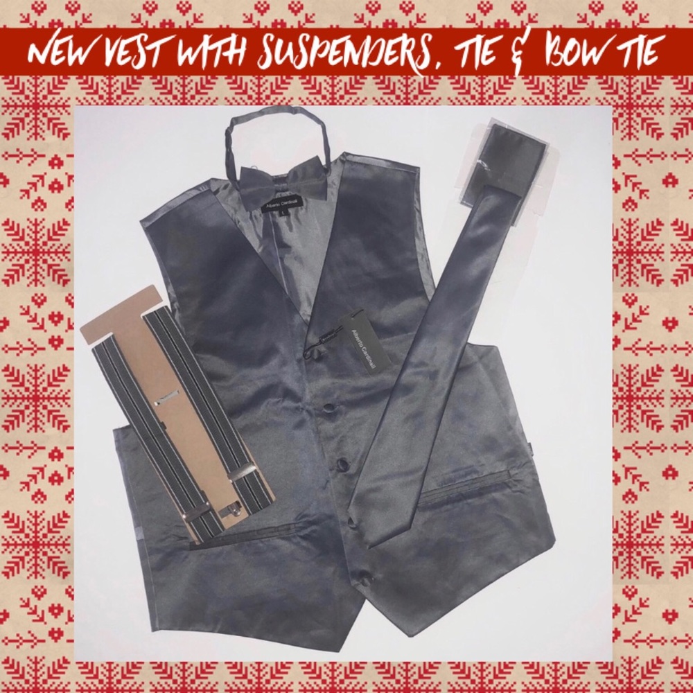 NWT GREY FORMAL VEST WITH SUSPENDERS AND TIE